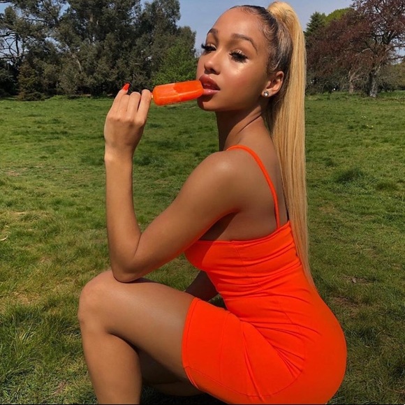 Dresses & Skirts - Neon Orange Strappy Bodycon Mini Dress